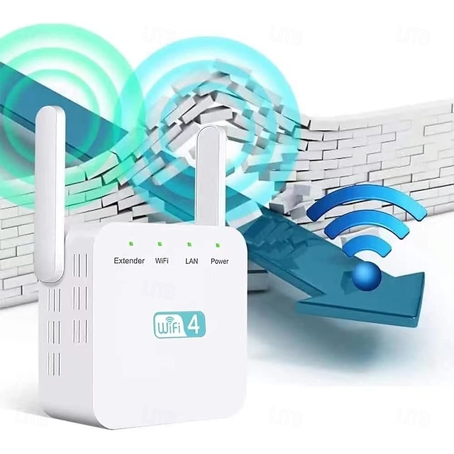  Усилитель Wi-Fi Усилитель Wi-Fi Расширитель диапазона Wi-Fi 300 Мбит/с Усилитель повторителя беспроводного сигнала 2,4 и 5 ГГц двухдиапазонный 4 антенны Полное покрытие 360 °