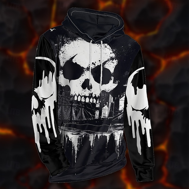  Męskie Graficzny Ciemny Bluza z Kapturem Z kapturem Bluzy Bluza z Kapturem Długi rękaw Bluza z kapturem Kaptur Urlop Druk 3D Urlop Sporty na świeżym powietrzu Wyjściowe Czarny Drukowanie Zima Wiosna