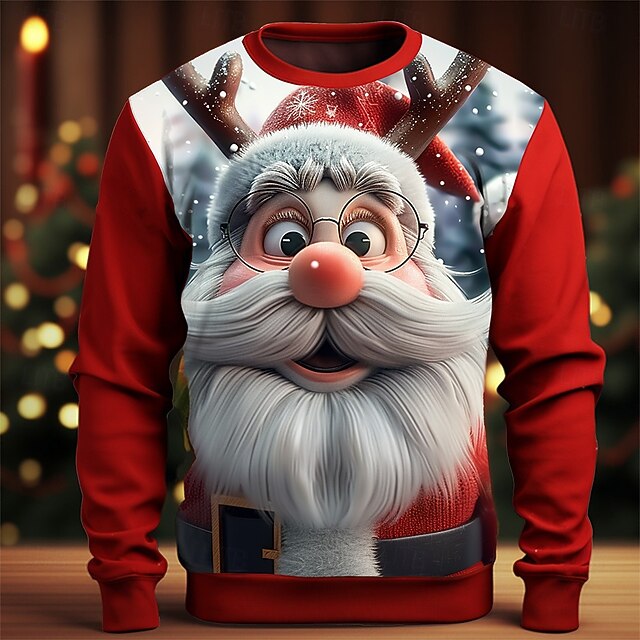 Domuza Christmas Shirts Men Waffle Knit Santa Claus Print Long Sleeve Crewneck Tshirts Casual Relaxed Fit Comfy Pullover Brown 3xl