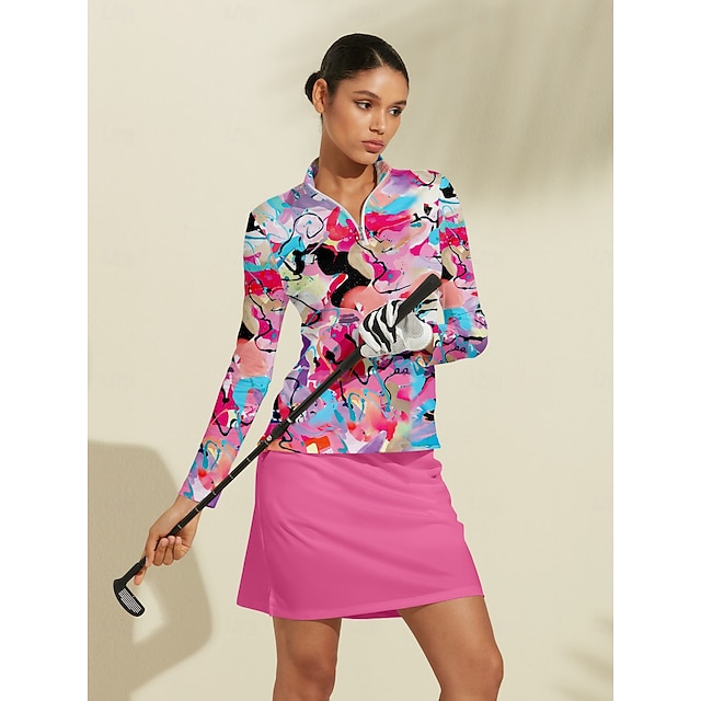 Women's Golf Polo Shirt Pink Long Sleeve Top Ladies Golf Attire Clothes Outfits Wear Apparel