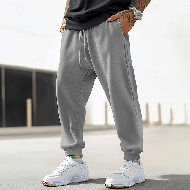 Men's Fleece Pants Sweatpants Joggers Trousers Pocket Drawstring Elastic Waist Plain Comfort Warm Full Length Sports Outdoor Daily Going out Fashion Streetwear Black White 7