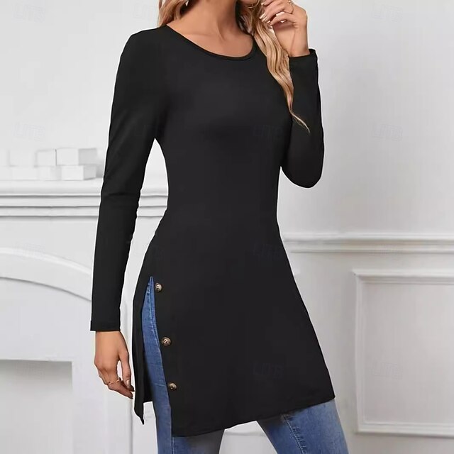 Women's Tunic Stylish Modern Casual Long Sleeve Regular Tops Crew Neck Work Daily Black Fall Winter4