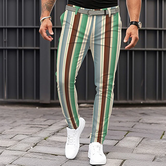 Men's Graphic Geometric Dress Pants Mid Waist Vintage Casual Formal Dailywear Pocket Summer Spring Fall Green4