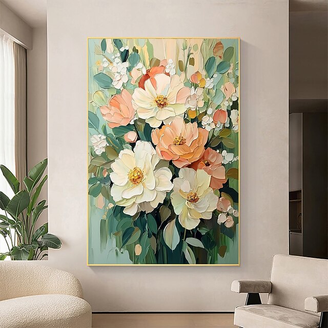 Handmade Original Minimalist Colorful Flower Oil Painting On Canvas