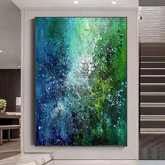  handgemachtes Ölgemälde auf Leinwand, Wandkunst, Dekoration, grüne abstrakte Textur für die Inneneinrichtung, gerolltes, rahmenloses, ungedehntes Gemälde