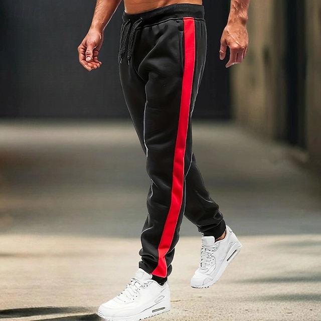  Herre Joggingbukser Jogger Bukser Casual bukser Snørelukning Side stribe Elastisk Talje Vanlig Komfort Varm Fuld længde udendørs Afslappet Daglig Sport Mode Sort / Hvid Sort-Rød