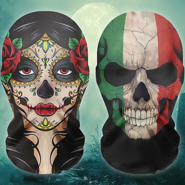  Schädel/Skelett Zuckerschädel Paare 2 Stücke Maske Voller Kopf Erwachsene Herren Damen Gruseliges Kostüm Party Halloween Karneval Einfaches Karnevalskostüm