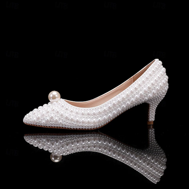 Women's Wedding Shoes White Shoes Dress Shoes Wedding Party Floral Contrast Color Wedding Heels Bridal Shoes Bridesmaid Shoes Imitation Pearl Beading Low Heel Stiletto Pointed Toe Cute Business Sexy 10