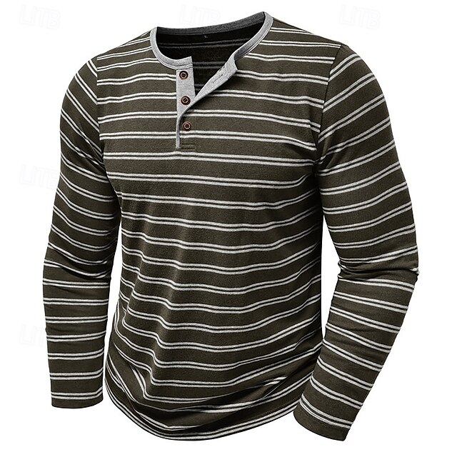  Per uomo Maglietta con bottoni Maglietta Maglia Henley Camicia a Maniche Lunghe Manica Lunga Henley Primavera & Autunno A righe Moda Designer Essenziale Bottoni Vacanza Streetwear Uscire Nero Bianco