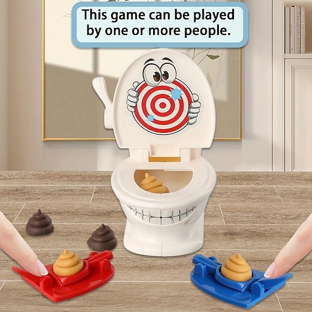  Shooting Poop Family Fun Game - Gag Toys & Practical Jokes with 1 Toilet, 2 Agile Launchers, 6 Soft Plastic Toy Poops, Sound Effects, Fast and Crazy Gameplay for Kids