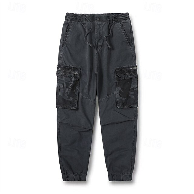  Herre Cargo-bukser Jogger Bukser Snørelukning Elastisk Talje Multi lomme Farveblok camouflage Påførelig udendørs Daglig Campering & Vandring Mode Klassisk Sort militærgrøn