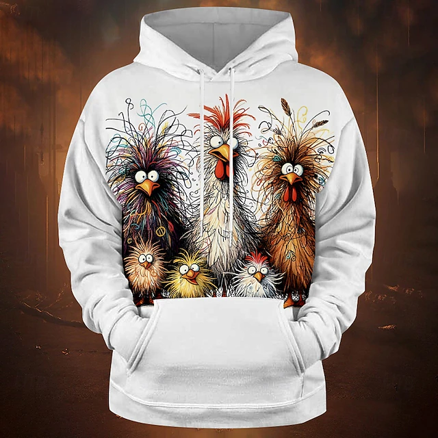 Men's Rooster Hoodie Hoodies Sweatshirt Fashion Casual Long Sleeve Hooded Sports Outdoor Holiday Streetwear Black White Print Front Pocket Spring & Fall Designer 9