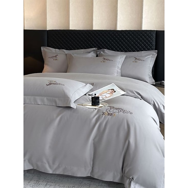  Conjunto de cama com capa de edredom de 4 peças, 100% algodão orgânico, tecido macio e respirável, inclui capa de edredom e fronhas para um sono confortável