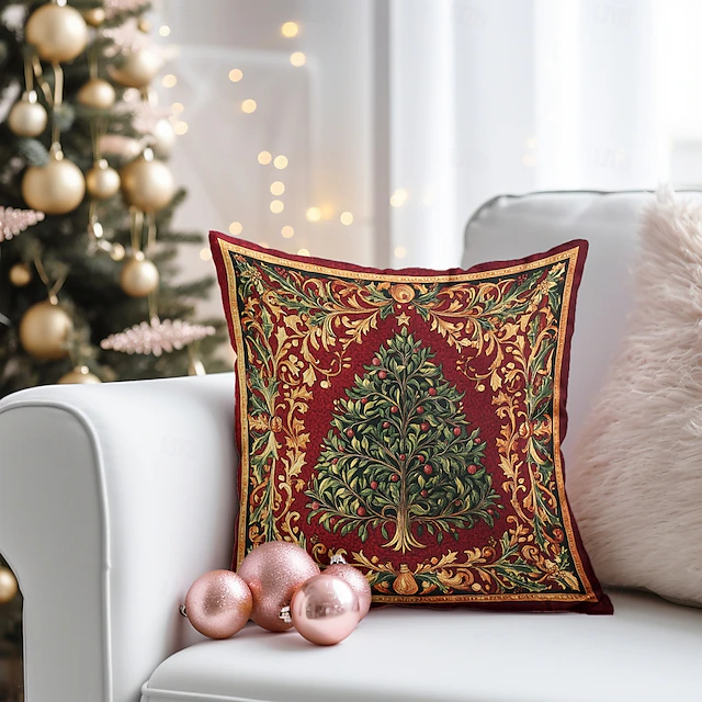 Christmas Decorations Decorative Toss Pillows Cover 1PC Holly Tree Soft Square Cushion Case Pillowcase for Bedroom Livingroom Sofa Couch Chair 23