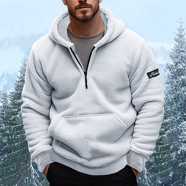 Men's Hoodie Full Zip Hoodie Fleece Jacket Black White Blue Gray Hooded Plain Pocket Sports & Outdoor Daily Holiday Polyester Streetwear Cool Casual Fall & Winter Clothing Apparel Hoodies Sweatshirts 5