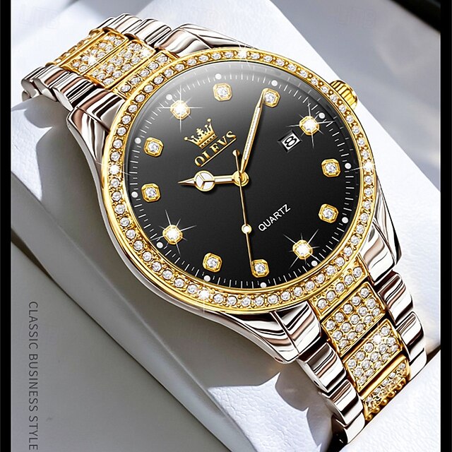 New Olevs Olevs Brand Men'S Steel Band Watch With Diamonds Luminous