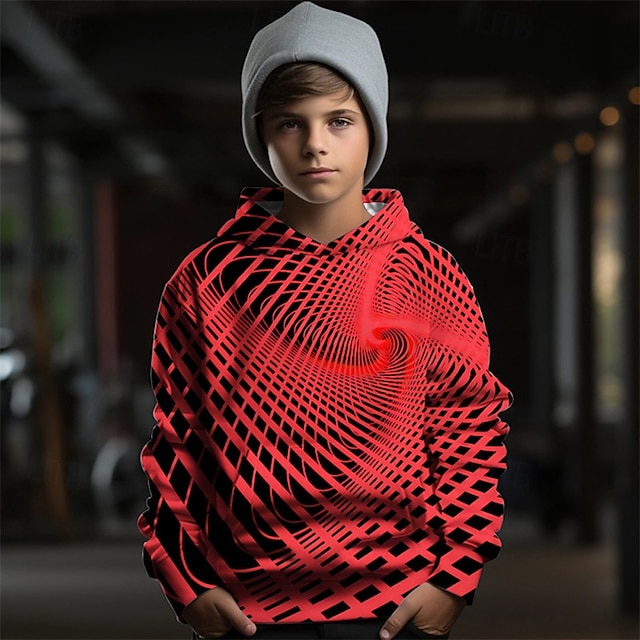  Dla chłopców 3D Graficzny Geometryczny Bluza z Kapturem Długi rękaw Wiosna Jesień Moda Moda miejska Dzieci 4-12 lat Kaptur Na zewnątrz Codzienny Regularny