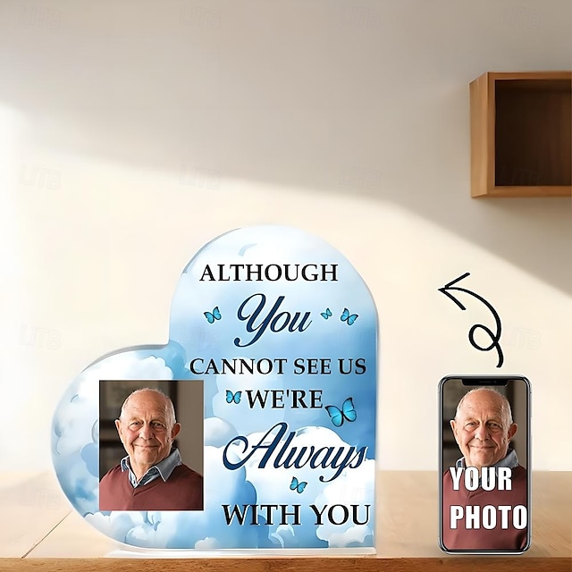  Personalized Acrylic Photo Plaque Custom Memorial Gifts Plaque Heart Picture Frame - Memory of Mother, Father, Grandma, Grandpa 10*10cm