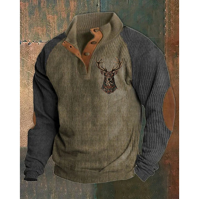 Men's Sweatshirt Black Brown Standing Collar Graphic Color Block Print Patchwork Daily Holiday Going out Polyester Streetwear Casual Bavarian Fall Winter Clothing Apparel Hoodies Sweatshirts Long3