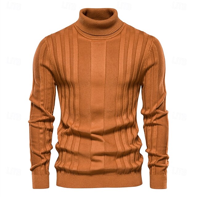 Slim Fit Pullovers Turtleneck Men Casual Basic Solid Color Warm Striped Sweater Mens New Winter Fashion Sweaters Male 9