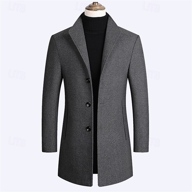  Herr Yllekappa Rock Trenchcoat Lång trenchcoat Dagligen Semester Höst vinter Polyester Håller värmen Vindtät Ytterkläder Kläder Mode Klassisk Slät Ficka Kavajslag Enkelknäppt
