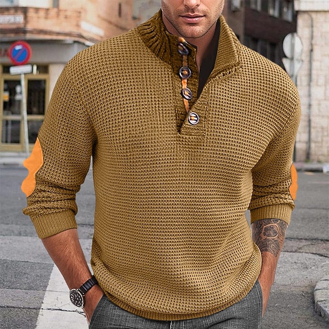  Herre Pullover genser Kabelstrikket genser Patch genser Riflet Strikke Normal Strikket عادي Høy krage Årgang Hold Varm Dagligdagstøy Ut på byen Klær Høst Vinter Svart Kongeblå M L XL