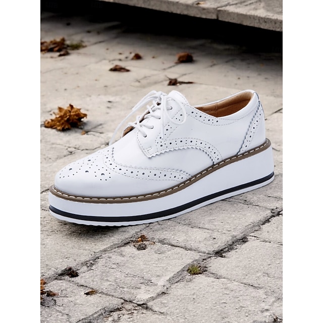  Women's Burgundy Patent Leather Oxford Platform Shoes – Brogue Detailing with Lace-Up Design and Elevated Sole for Casual and Formal Wear
