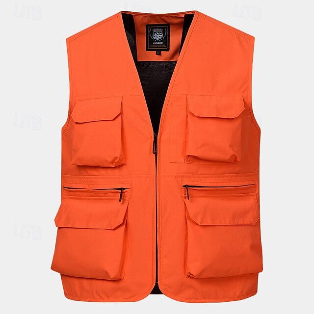  Men's Vest Gilet Fishing Vest Hiking Vest Daily Date Vacation Fashion Casual Spring &  Fall Mesh Pocket Polyester Breathable Comfortable Plain Zipper V Neck Regular Fit Black Yellow Red Navy Blue Vest