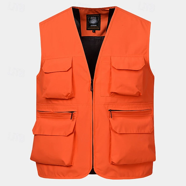 Men's Vest Gilet Fishing Vest Hiking Vest Daily Date Vacation Fashion Casual Spring & Fall Mesh Pocket Polyester Breathable Comfortable Plain Zipper V Neck Regular Fit Black Yellow Red Navy Blue Vest 19