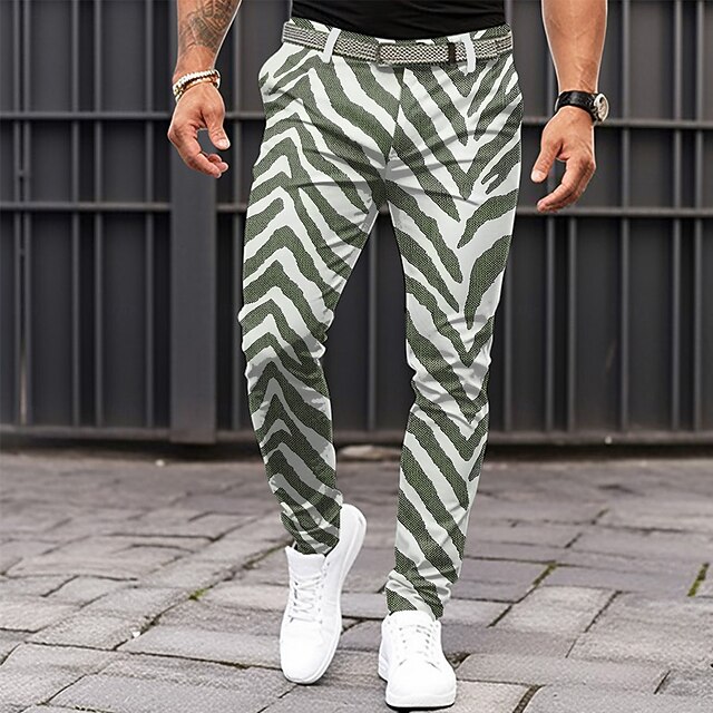 Men's Striped Dress Pants Mid Waist Business Casual Formal Dailywear Zipper Pocket Summer Spring Fall 3D Print Black Green Black Blue 7
