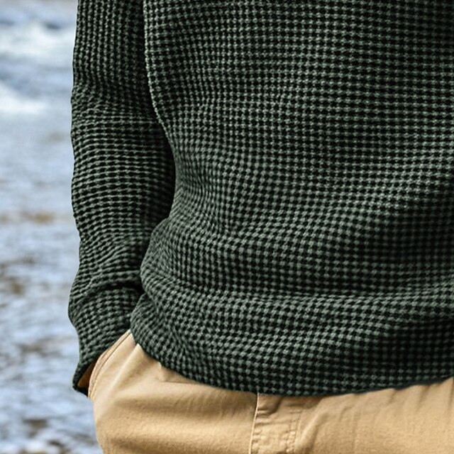 Men's Waffle Tshirt Tee Top Long Sleeve Shirt Solid Color Banded