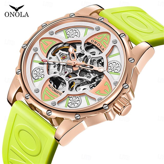  Reloj de hombre ONOLA lujo moda de alta calidad hueco automático mecánico impermeable reloj de pulsera de silicona
