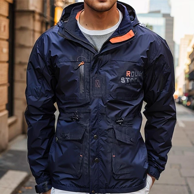 Men's Outdoor Jacket Winter Coat Winter Jacket Outdoor Christmas Gifts Thermal Warm Waterproof Patchwork Zipper Spring Autumn / Fall Solid Color Vintage Sports Hooded Long Navy Blue Green Khaki Jacket 13