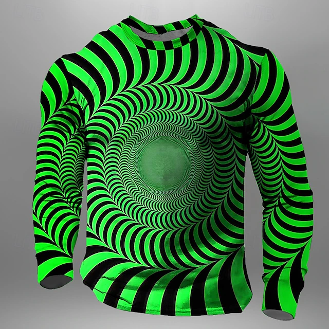 Men's Optical Illusion T Shirt Long Sleeve T shirt 3D Print Crew Neck Shirt Daily Designer Street Casual Yellow Pink Blue Summer Spring Fall Clothing Apparel S M L XL XXL XXXL 8