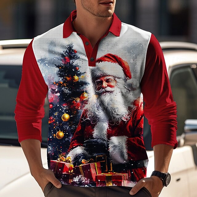 Noël père Noël Décontractées Homme Polo gaufré manche longue Soirée