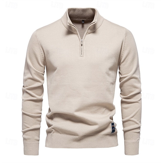  Herren Pullover Reißverschluss-Pullover Gerippt Stricken Normale Oberteile Reißverschluss Einfarbig Gerollter Kragen Strickware Täglich Outdoor Sport & Outdoor Bekleidung Frühling & Herbst Schwarz