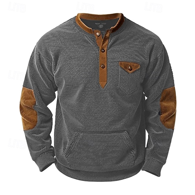 Men's Corduroy Button Up Hoodie Black Navy Blue Brown Light Grey Dark