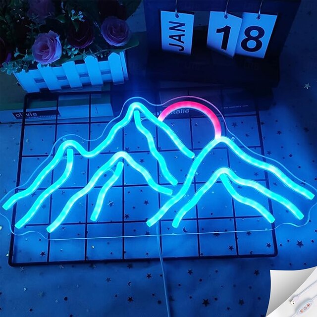  Panneau lumineux au néon avec coucher de soleil sur la montagne, applique murale à LED à intensité variable alimentée par USB pour chambre à coucher, chambre d'enfant &décoration de salon