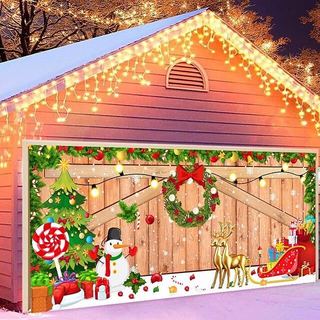 Christmas Door Decorations Outdoor Garage Door Cover Xmas Banner