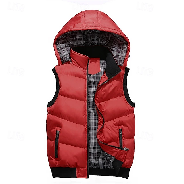 Men's Puffer Vest Hoodie Vest Padded Gilet Quilted Vest Daily Date Vacation Fashion Casual Fall & Winter Pocket Polyester Warm Comfortable Color Block Zipper Hooded Regular Fit Black Red Army Green 17
