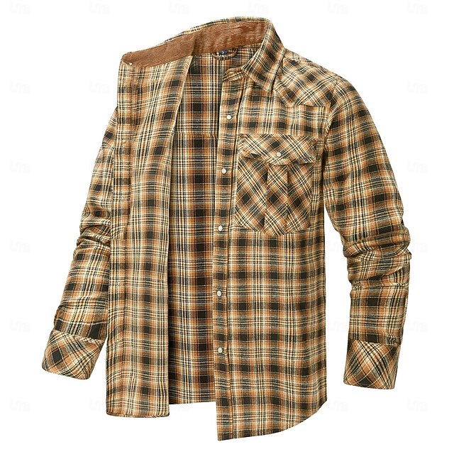 Men's Shirt Flannel Shirt Overshirt Red Dark Navy Green Khaki Long