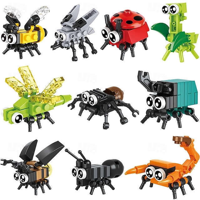 Blocs de construction d'insectes modèle d'insecte différents petits insectes blocs de construction abeille coccinelle luciole libellule araignée jouet pour garçon/fille jouets pour enfants cadeaux