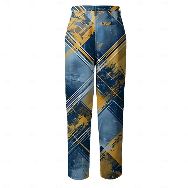 Plaid Business Casual Men's Dress Pants Zipper Pocket Mid Waist Formal