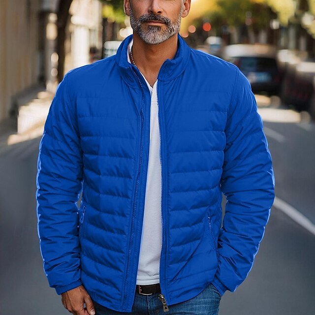  Per uomo piumino Piumino Cerniera Tasche Esterno Regali di Natale Interni Standard Classico Tenere al caldo Antivento Traspirante Inverno Autunno Tinta unica Nero Rosso Blu marino Blu reale Piumino