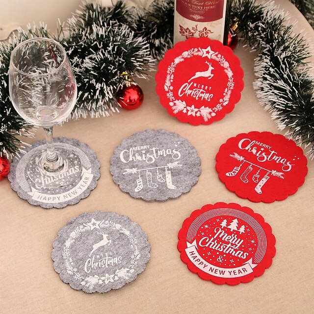 4/6pcs Christmas Coasters, Felt Cloth Elk, Christmas Tree, and Sock
