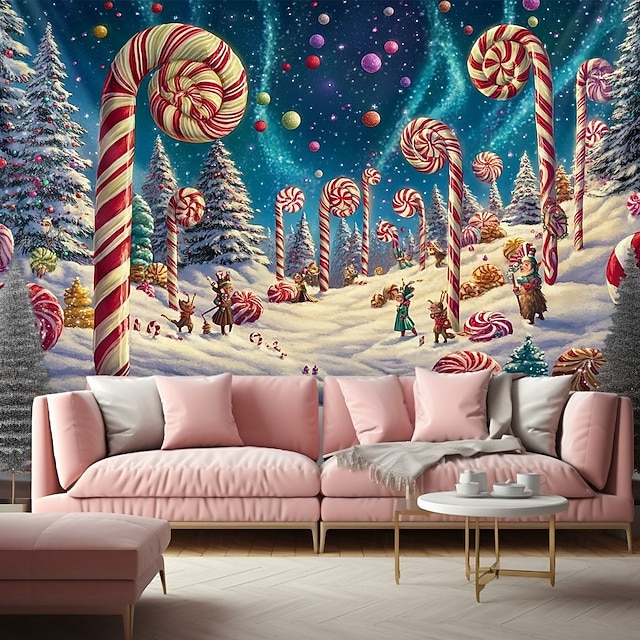 Christmas Decorations Hanging Tapestry Candy Cane Forest Xmas Wall Art