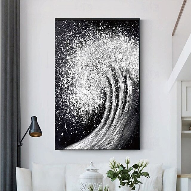 Handpainted White Black Textured Painting Oversized handmade Abstract