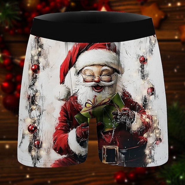  Mos Craciun Pijamale de Crăciun Chiloți Boxeri Bărbătești Lenjerie cadou de Craciun Bărbați Amuzant Crăciun Model Adulți Crăciun An Nou Ajunul Craciunului Crăciun Petrecere