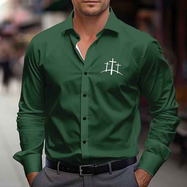  Herren Oberhemd Knopfhemd Kreuz Formal Geschäft Schwarz Weiß Blau Purpur Langarm Hemdkragen Herbst Winter Bekleidung Knopf hoch