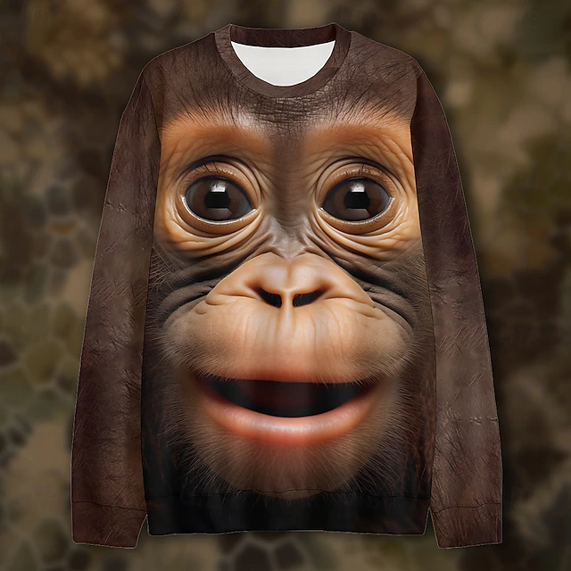 Men's Graphic Orangutan Sweatshirts Golf Pullover Sweatshirt Long Sleeve Sweatshirt Hooded Vacation Cool Daily Print Vacation Sports Outdoor Going out Printing Winter Spring & Fall 6